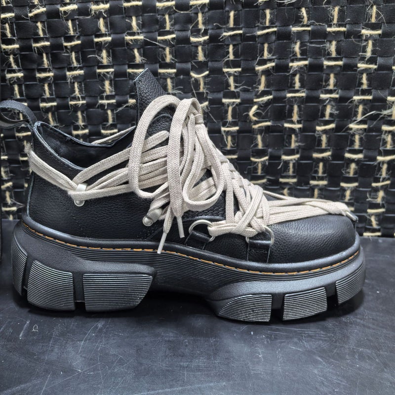 Genuine Leather Round Toe Martin Boots Handsome Short Barrel Motorcycle Boots Thick Bottom Crazy Strap Pentagram - Image 5